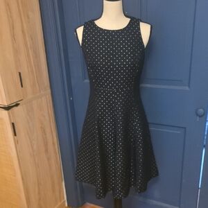 NWOT American Living Black Silver Polka Dot Knee Length Fit And Flare Sz 4